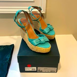 Robert Clergerie Paris, “Deba” Wedges in Turquoise. Size 6. Never worn with box.